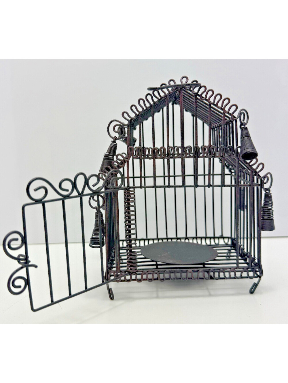 Vtg Small Metal Bird Cage Decorative Candle Holder Hanging In/Outdoor Whimsical
